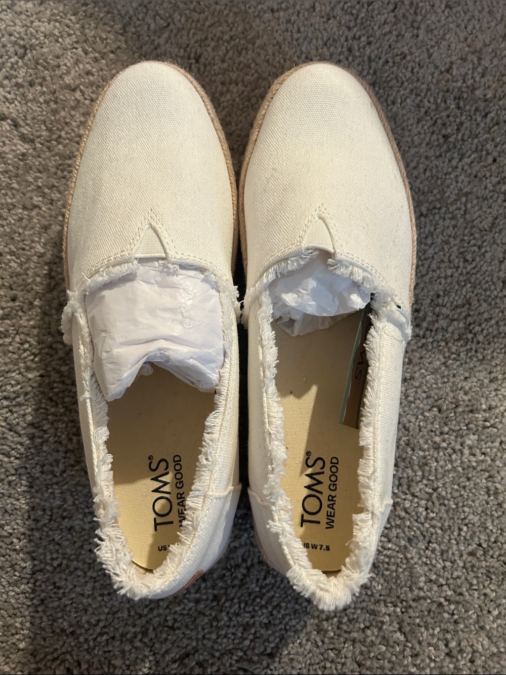 Toms Women's Cream Canvas Slip-On Espadrille with Frayed Trim